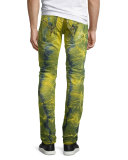 Long-Flap Slim Acid-Wash Jeans, Lime