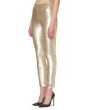 Sequined Slim-Leg Ankle Pants, Gold
