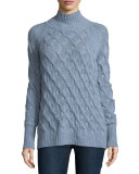 Marlowe Mock-Neck Cable-Knit Sweater, Blue Mist