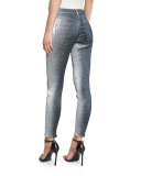 Metallic Slim-Leg Jeans, Silver
