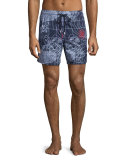 Moorea Sonar-Turtle Printed Swim Trunks, White
