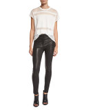 High-Rise Lace-Up Leather Jeans, Black