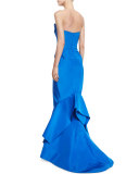 Strapless Sweetheart-Neck Trumpet Gown, Brilliant Blue