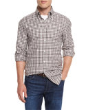 Panama Check Long-Sleeve Sport Shirt, Brown