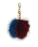 Two-Tone Fox Fur Pompom Bag Charm, Blue/Wine