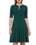 Double-Faced Leather-Inset Sheath Dress