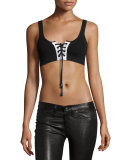 Ribbed Lace-Up Sports Bra, Black