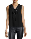 Marcia Sleeveless Lace-Up Crepe Top