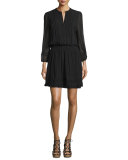 Pima Silk Georgette Lace-Inset Dress, Caviar