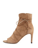 Adisa Lace-Up Open-Toe Ankle Boot, Sand