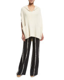 Hooded Ribbed Poncho, Cream