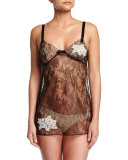 Tombeuse Sheer-Lace Chemise, Black/Ivory