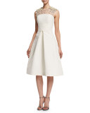 Beaded-Yoke Cocktail Dress, Ivory