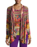 Ribbon-Print Tie-Waist Blouse, Red