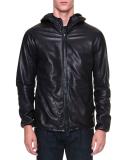 Leather Zip-Up Hoodie, Navy