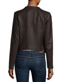 Draped Goatskin Leather Easy Jacket, Chocolate Brown