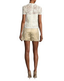 Hummingbird-Embroidered Lace Top, Ivory (Panna)