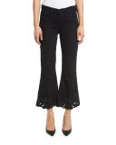 Le High Cropped Flare-Leg Floral-Hem Jeans, Noir