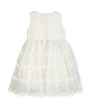 Dahlia Tiered Silk Organza Dress, White, Size 2-14