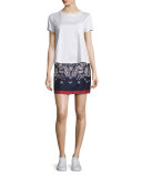 Short-Sleeve Cotton Jersey Lace-Trim Tee, White
