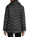 Chevron-Stitched Down Coat, Black