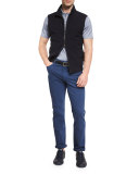 Trofeo Wool Vest w/Leather Trim, Navy