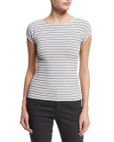 Cap-Sleeve Bicolor-Piping Top, Antique White