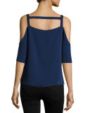 Zoe Cold-Shoulder Square-Neck Top, Navy