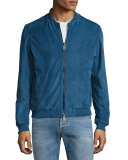 Classic Suede Bomber Jacket, Light Blue