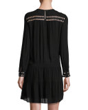 Jolie Long-Sleeve Dropped-Waist Dress, Noir