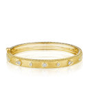 18K Gold Bangle with Round & Pear-Shaped Diamond Stations