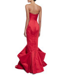 Strapless Pleated Mermaid Gown, Hibiscus
