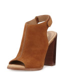 Maeve Suede Open-Toe Bootie, Luggage