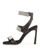 Monili Triple-Strap High-Heel Sandal, Onyx