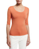 Half-Sleeve Scoop-Neck Tee, Burnt Sienna