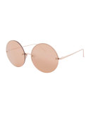 Rimless Round Mirrored Sunglasses, Rose Gold