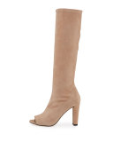 Peking Peep-Toe Knee Boot, Cashew