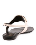 Round-Buckle Leather Flat Thong Sandal, White