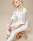 Nanette Organza-Inset Button-Front Blouse