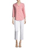 Analeigh 3/4-Sleeve Hampton Check Blouse