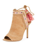 Artie 2 Fringe Open-Toe Bootie, Camel