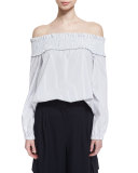 Samuel Striped Off-the-Shoulder Poplin Top, White/Blue