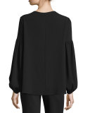 Long-Sleeve Split-Neck Top, Black