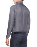 Geo-Print Cotton/Silk-Blend Sport Shirt, Blue Pattern