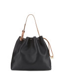 Fisherman Hook Medium Drawstring Hobo Bag, Black