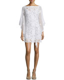 Claudia Crochet & Floral Lace Coverup Dress, Pure White 