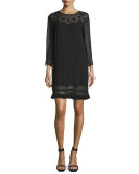 Agatha Laser-Cut Crepe Shift Dress, Caviar