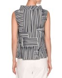 Audrey Line-Print Sleeveless Top, Navy