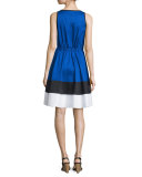 sleeveless colorblock stretch-cotton fit & flare dress