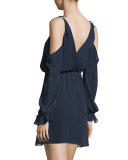 Silk Cold-Shoulder Blouson Mini Dress, Midnight